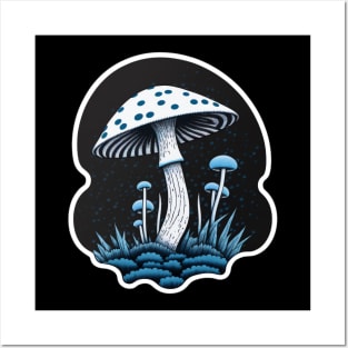 Whimsical Blue Shroom Posters and Art